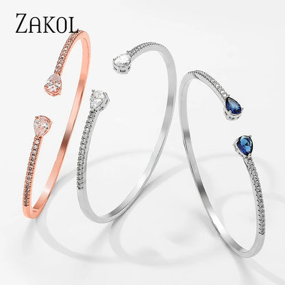 Fashion Blue Water Drop Cuff Bracelets Bangles for Women Cubic Zirconia Girls Bracelet