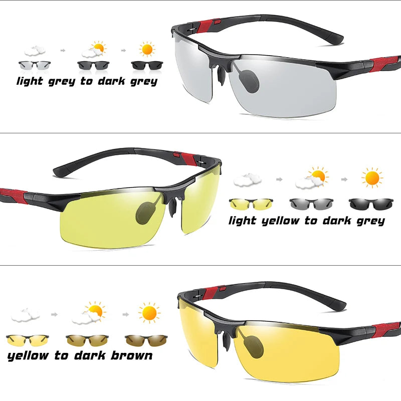 Aluminum Photochromic Sunglasses Men Polarized Day Night Vision Sun Glasses Driving Anti-Glare Chameleon Sports Eyewear