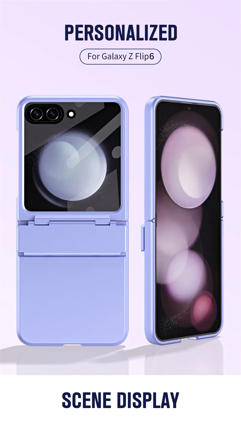 For Samsung Galaxy Z Flip 6 5 Flip5 Case Luxury Matte With Mirror Film Folding Hinge Shockproof Protection Hard Cover accessory