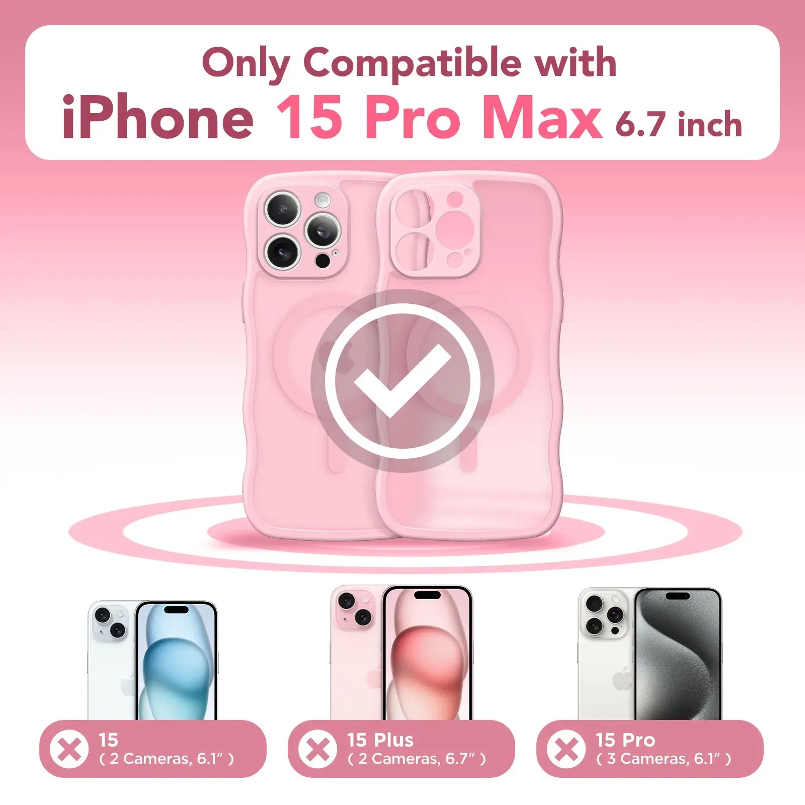 For iPhone 15 Pro Max Case Curly Wave Frame Shape Design Camera Protection Drop Shockproof Compatible with MagSafe Phone Case