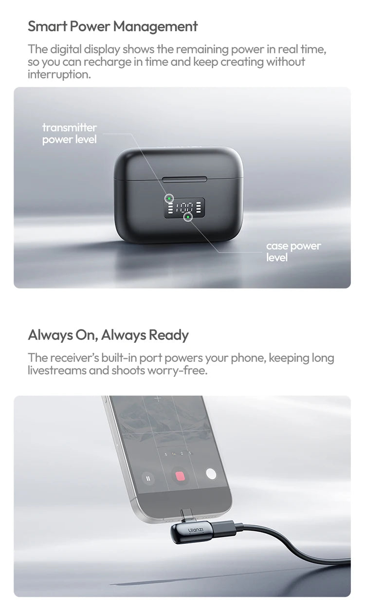 Wireless Lavalier Microphone Dual Mic Plug & Play for iPhone Android Live Recording