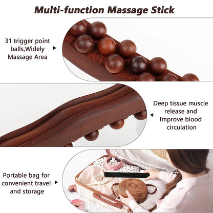 Wood Therapy Massage Roller Stick Tools,for Lymphatic Drainage,Body Sculpting,Ease Neck Back Waist Pain Handheld Massage Stick