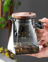 One Click Tea Separation Filtration Bottom Mountain View Glass Teapot With Wood Handle 700ml Kungfu Tea Water Separation Tea Pot