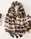 Beige Coffee Scarf Luxury Thin Women Scarves Spring Floral Hijab Veils Soft Cotton Shawl Wrap Tassel Viscose Muslim Woman Hijab