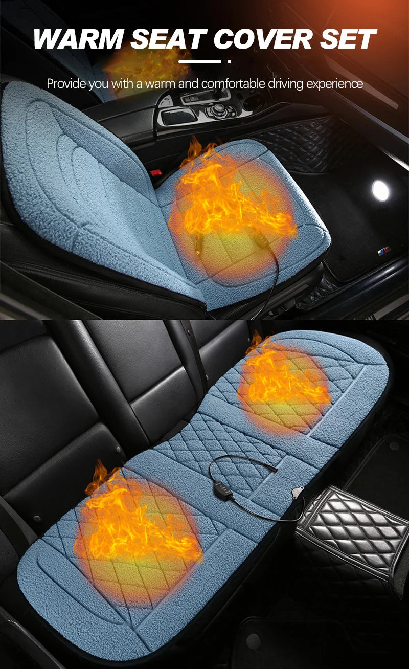 Heated Car Seat Cover 12V Fast Heating Seat Cushion Warm Plush Car Seat Heating Covers Seat Protector Auto Seat Heater Pads Mat