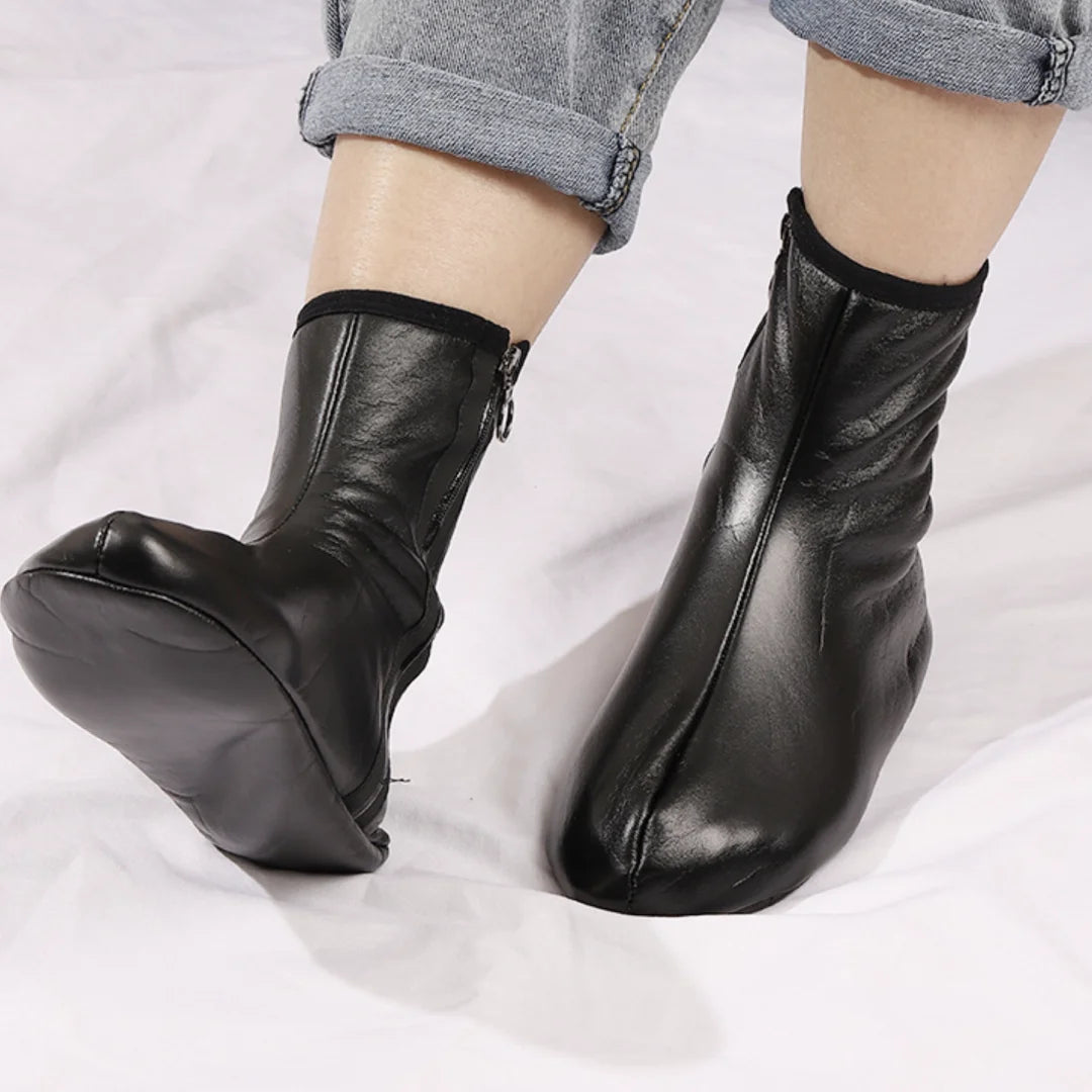 Socks Winter Warm PU Faux Leather Slipper Socks Fleece Lined Thermal Indoor Outdoor Home Non Slip Middle Tube Socks