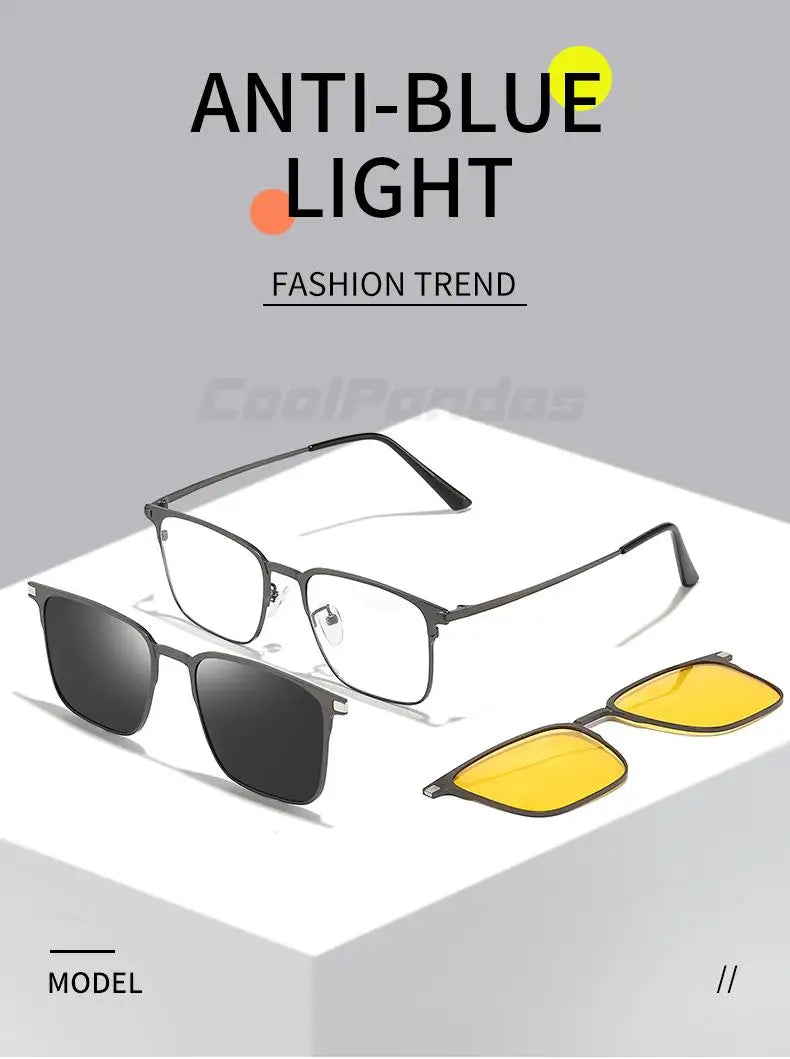 3 In 1 Magnetic Clip On Polarized Sunglasses UV400 Anti Blue Light Night Vision Glasses for Men Women