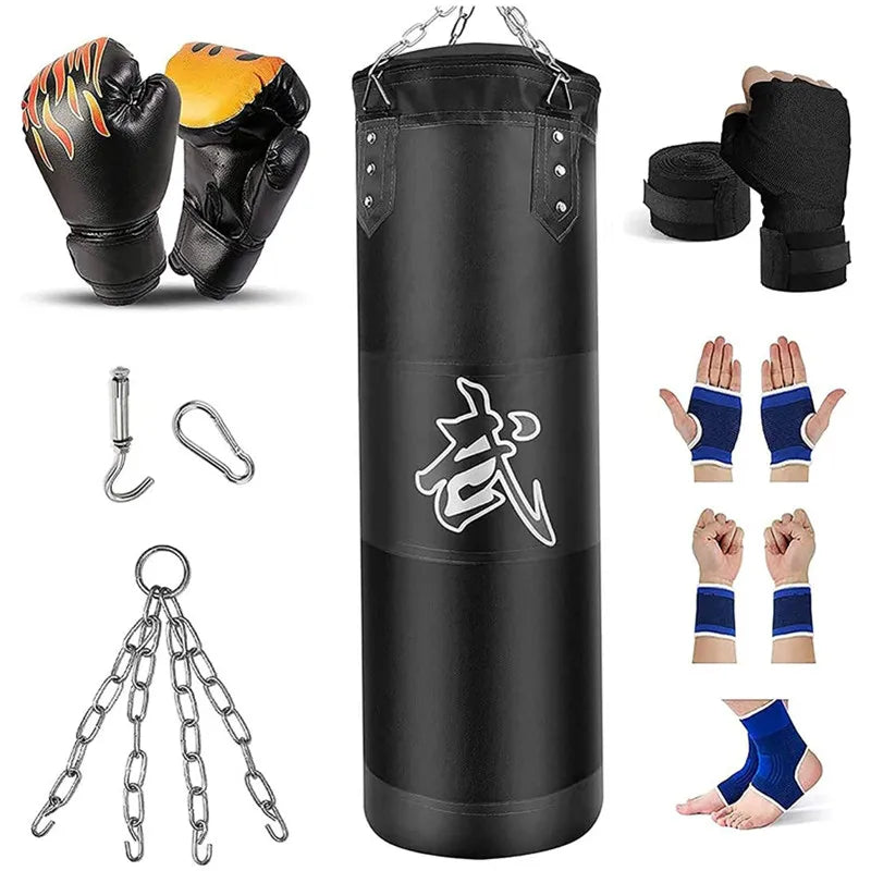 100/120cm Unfilled Heavy Punching Bag Professional Boxing Sandbag with Hanging Accessorie for MMA Muay Thai Kickboxing Taekwondo