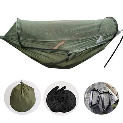 Large Camping Hammock with Mosquito Net Pop-up Parachute Lightweight Hanging Hammocks Tree Straps Swing Hammock