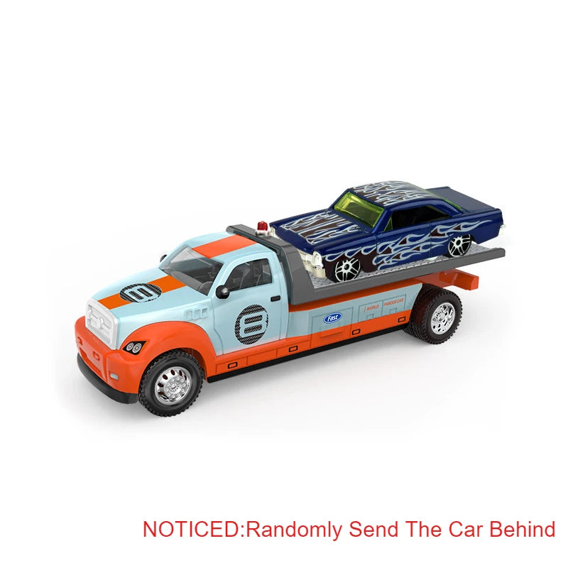 Scale 1:64 Container Alloy Trailer Model Toy Car Diecast Metal Movable Joint Pull Back Rescue Engineering Vehicles Gifts for