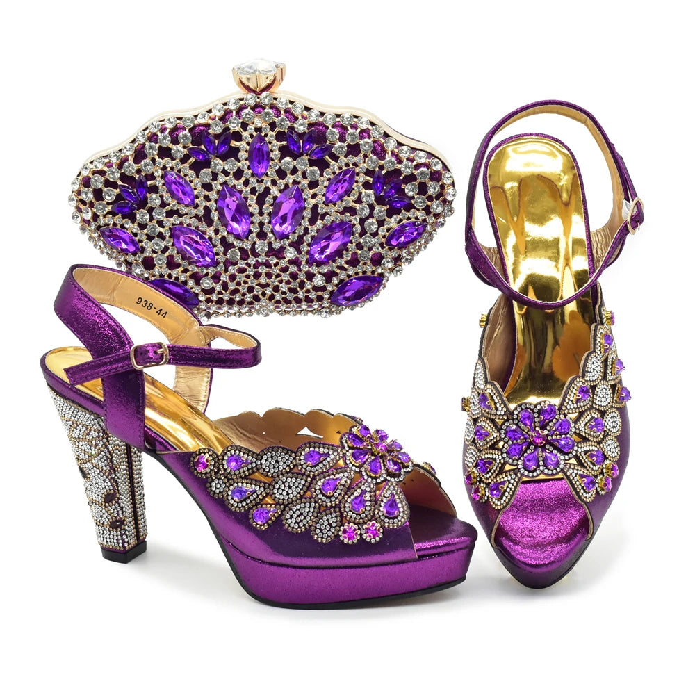 Style Matching Bag and Shoes Set Italian Women Design Shoes Matching Bag Decorated with Rhinestone Luxury Pumps Women
