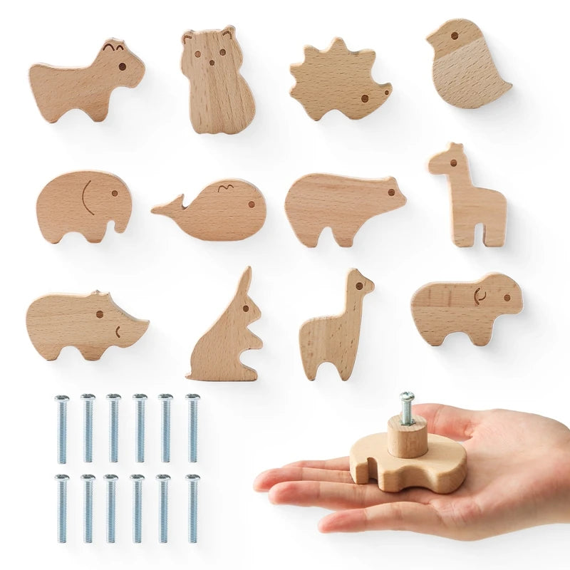 Wooden Drawer Cabinet Pull Handle Animal Shaped Wood Cabinet Knob for HomeDecor Hardware Animal Shape Design Babyroom Decoration