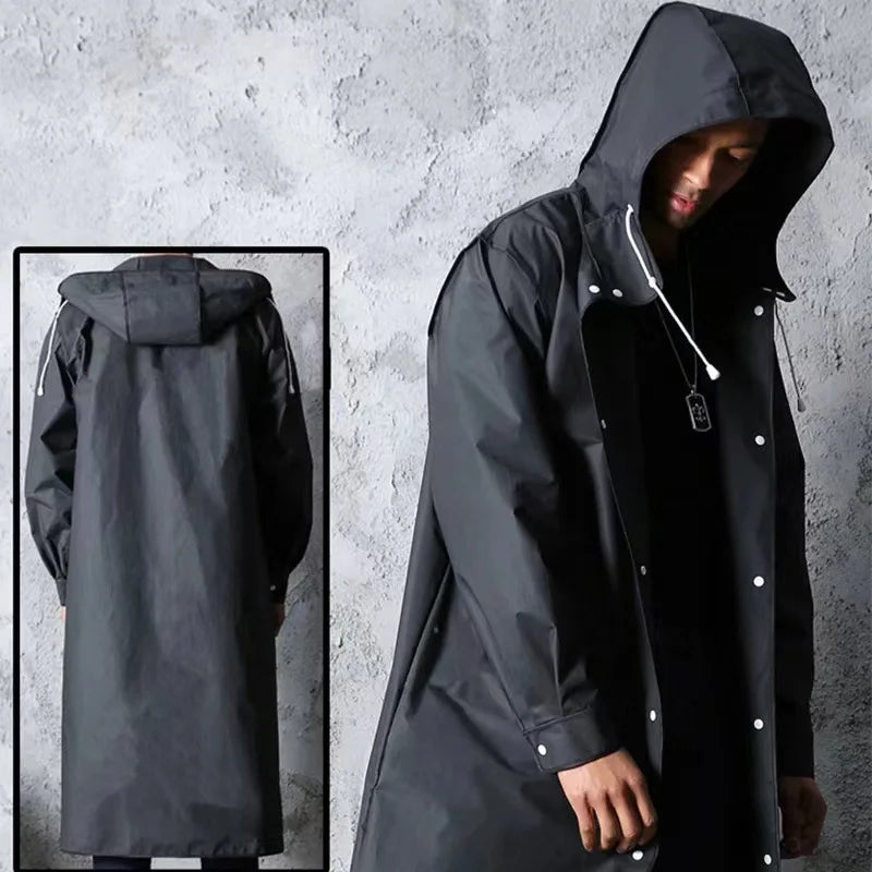 Long Waterproof Hooded Raincoat for Hiking Travel and Fishing