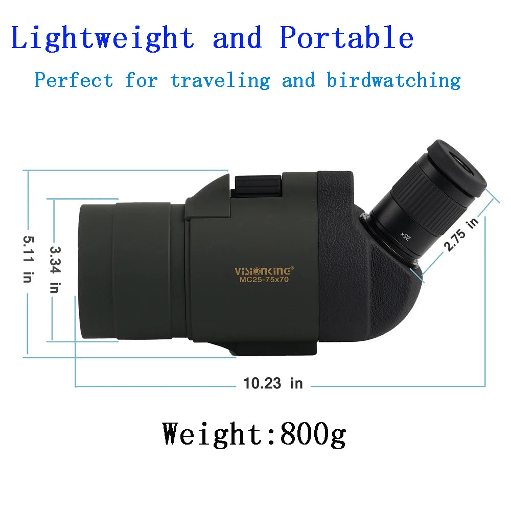25-75x70 Spotting Scope Powerful FMC BAK4 Zoom Portable Monocular Telescope Birdwatching Moonwatching With Tripod