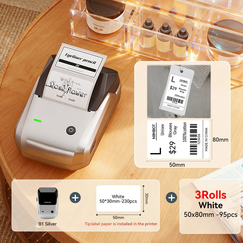 B1 Portable Thermal Label Printer 2 Inch, Bluetooth Mini Sticker Maker, Wireless Inkless Label Printer for Smartphone & PC