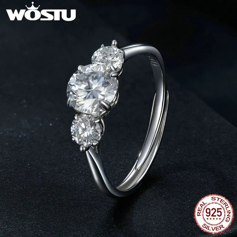 925 Sterling Silver Three Stone 1.6 CT Moissanite Wedding Opening Rings For Women Diamond Cut Flower Rings