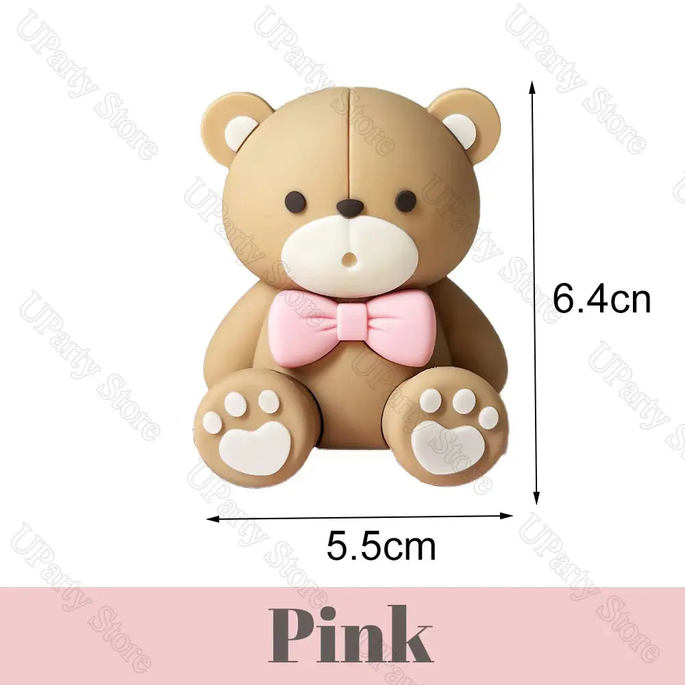 1 Set Pink Bear Cake Toppers Boho Rainbow Nude  Pink Balls Cake Decorations for Birthday Baptism  Shower Party Favor