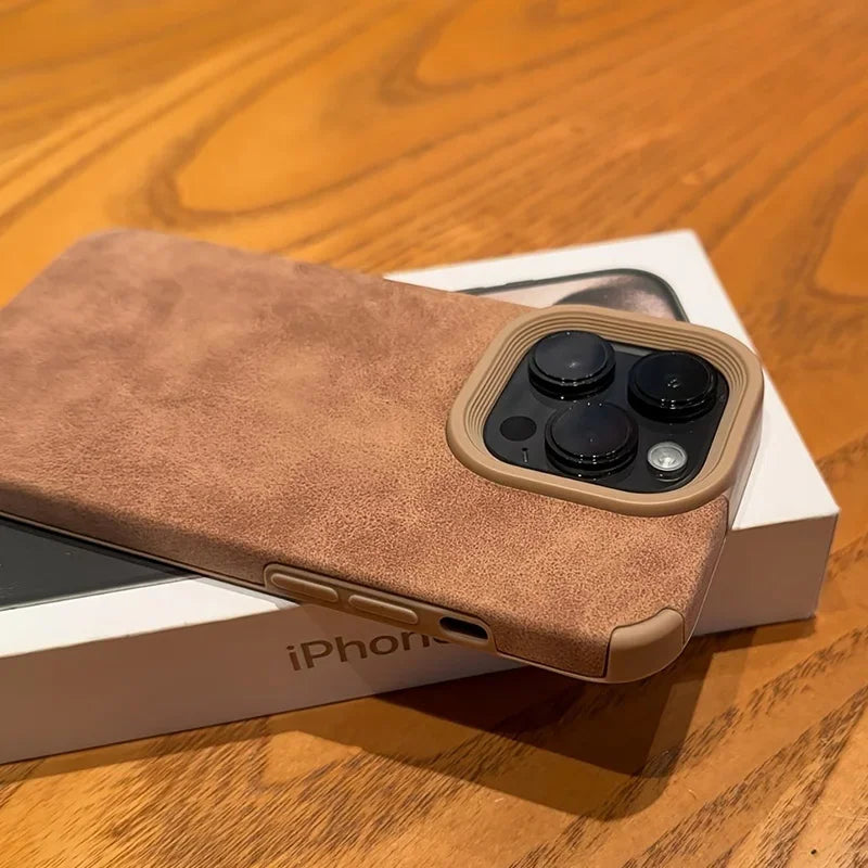 Luxury Matte Lambskin Faux Leather Phone Case For iPhone 17 16 Pro Max Air 15 14 Plus Shockproof Cover