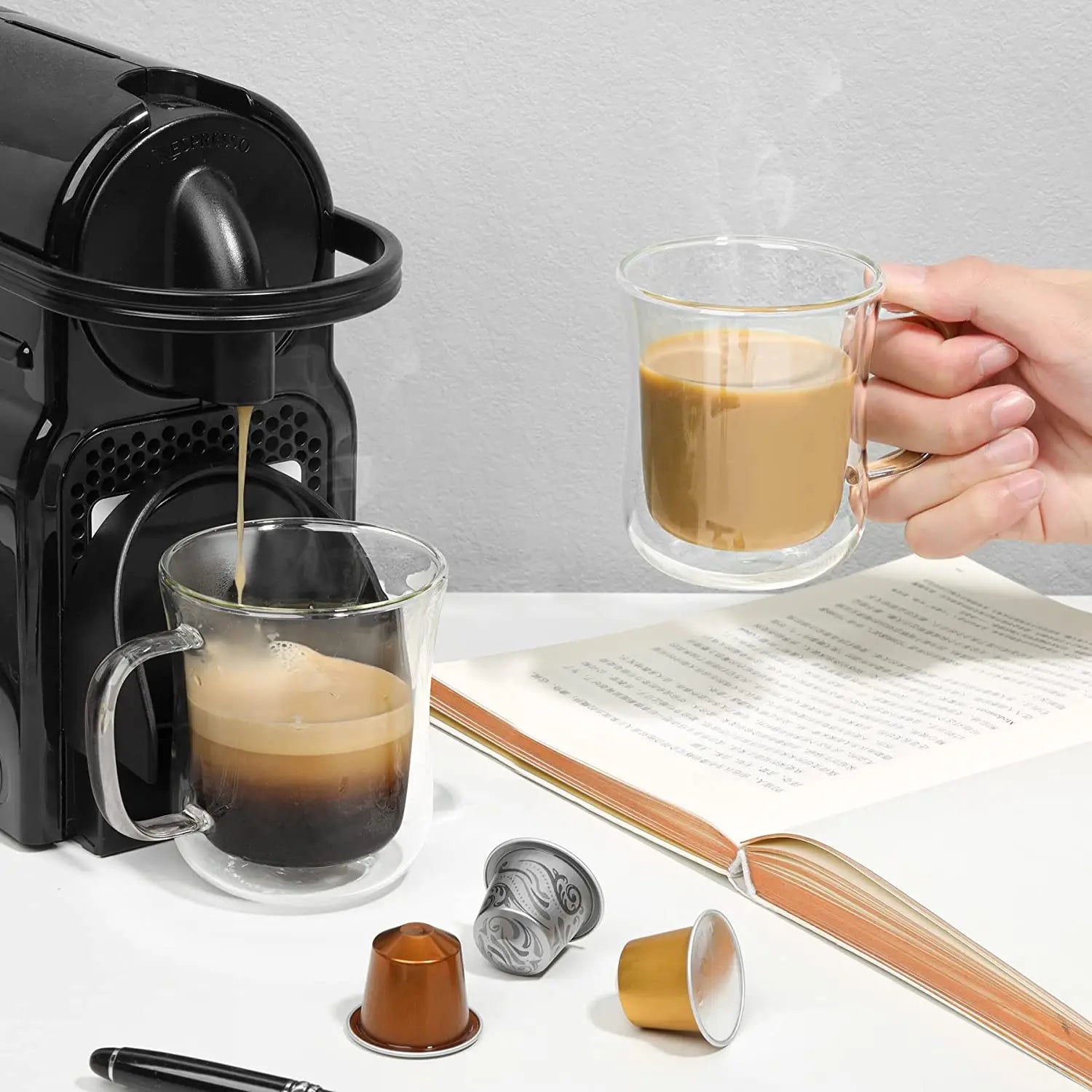 220/300/400ml Double Wall Glass Espresso Cups Clear Coffee Mug With Handle For Hot Cold Beverage Milk Juice Drinkware Set