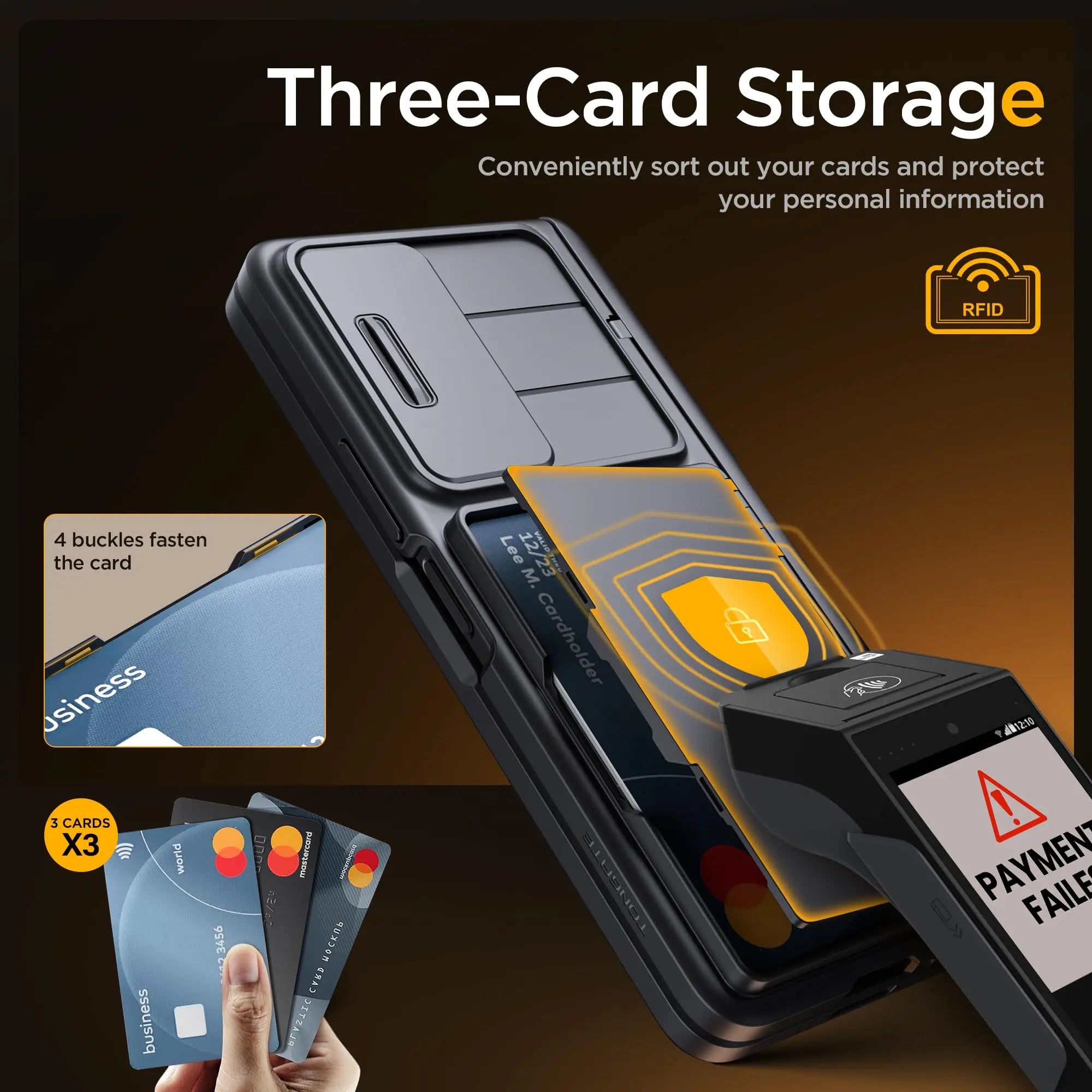 For Z Fold 6 Case with Secure Card Holder Sliding Camera Cover Rugged Hinge Protection Wallet Phone Case Glass Screen Protector