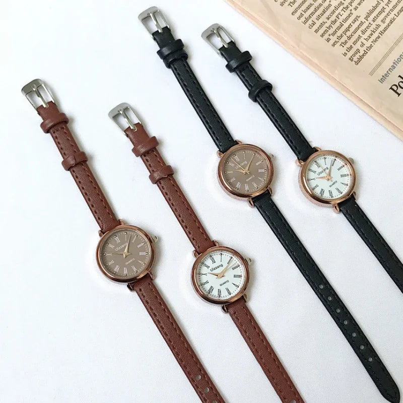 Vintage Luxury Literary Ladies Quartz Watch Brown Brown Thin Small Leather Strap Ladies Elegant Bracelet Watch