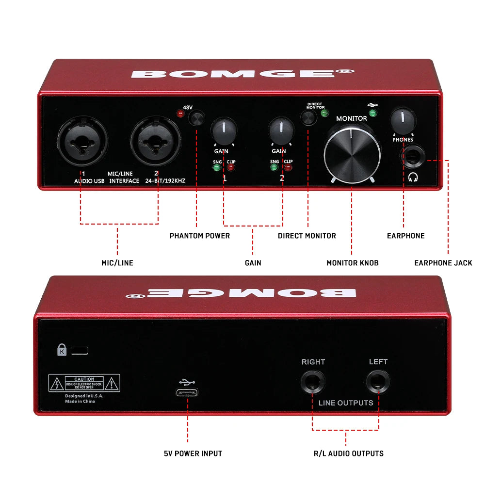 BMG22R Audio Interface with 24 Bit 192kHz Recording and 48V Phantom Power