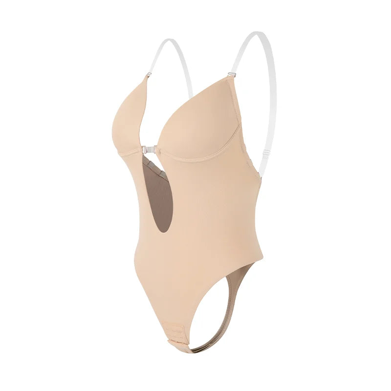 Deep V-Neck Backless Bodysuit Shapewear – Push Up Thong Body Shaper