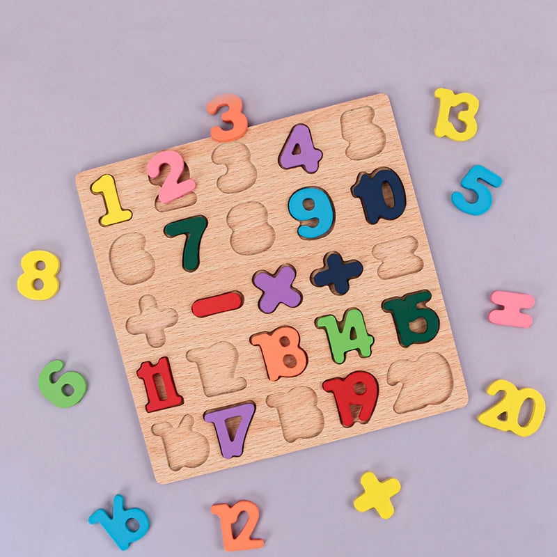 Wooden Alphabet and Number Learning Puzzle Board