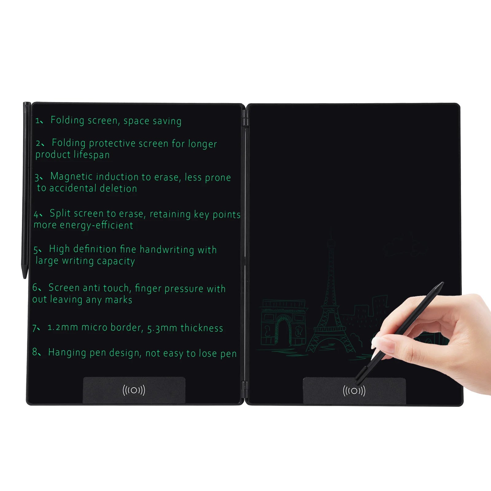 14.3-inch Folding Screen  LCD Superfine Handwriting Writing Board Meeting megnetic to Eras Drawings Tablet Split screen