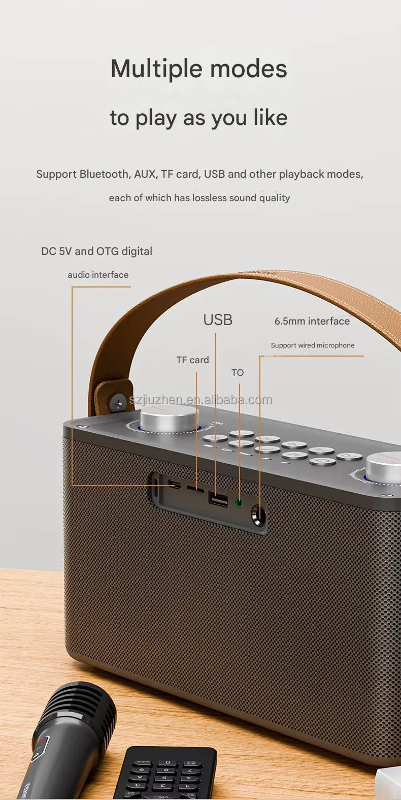 SANSUI T93 60W powerful stereo party speaker outdoor portable karaoke sound system wireless Bluetooth with microphone TF/AUX/USB