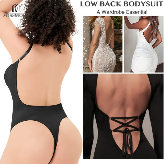 Seamless Thong Bodysuit Shapewear for Women – Tummy Control & Backless Design