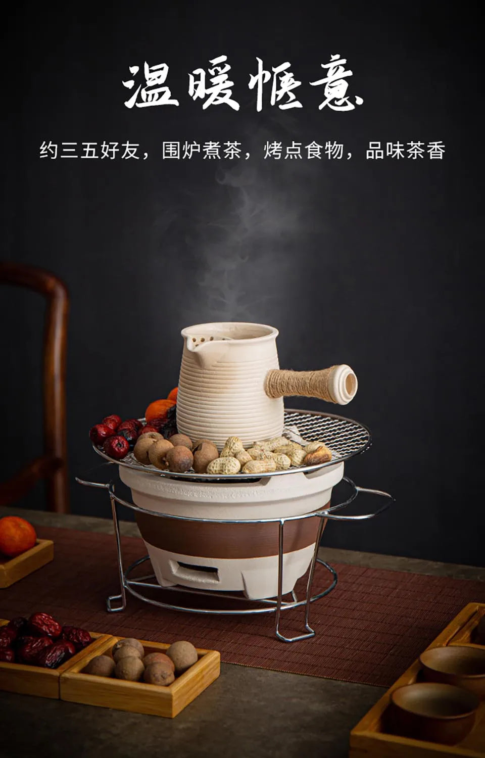 450ML Ceramic Carbon Furnace Tea Set Puer Kung Fu Tea Set Outdoor Potable Barbecue Charcoal Stove Tea Stove Ceramic Teapot