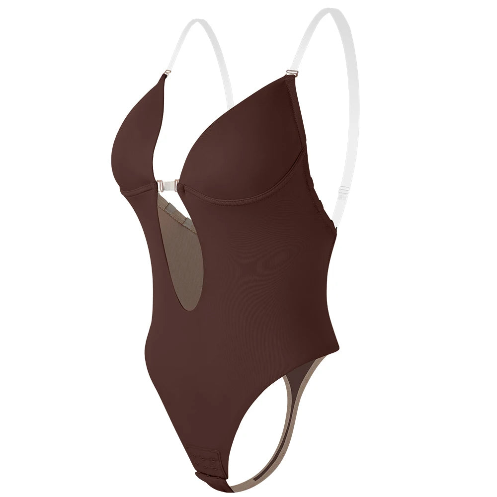 Deep V-Neck Backless Bodysuit Shapewear – Push Up Thong Body Shaper