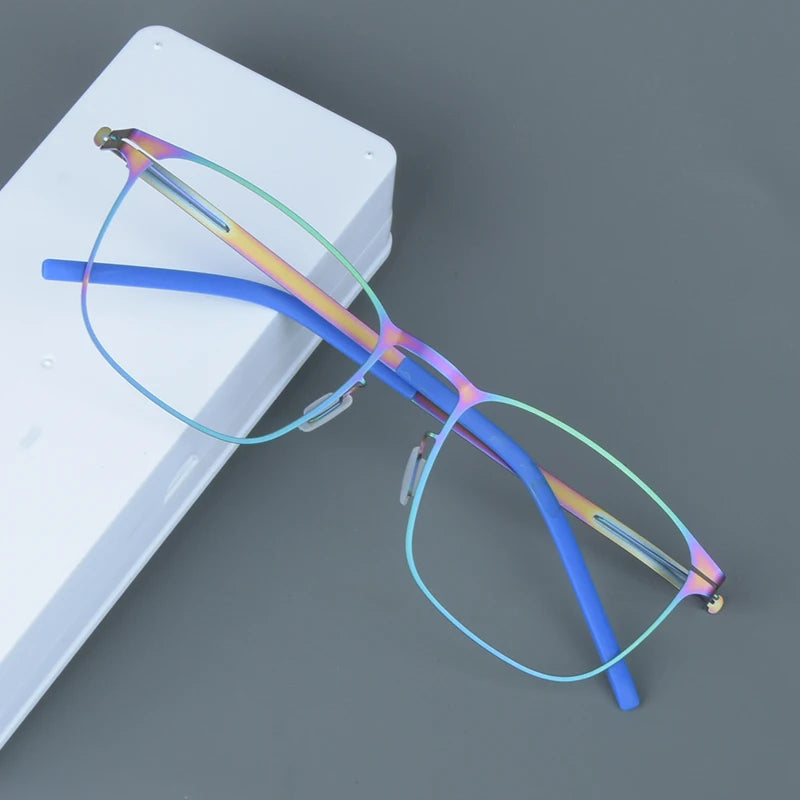 Mens Square Screwless Stainless Steel Eyeglasses Frame