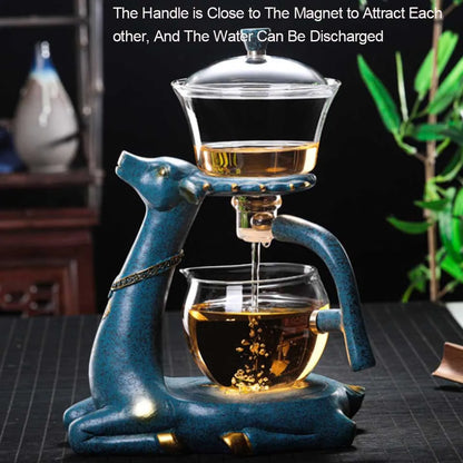 Kungfu Glass Tea Set, Creative Deer Teapot, Magnetic Water Diversion, Tea Infuser, Turkish Drip Pot with Base