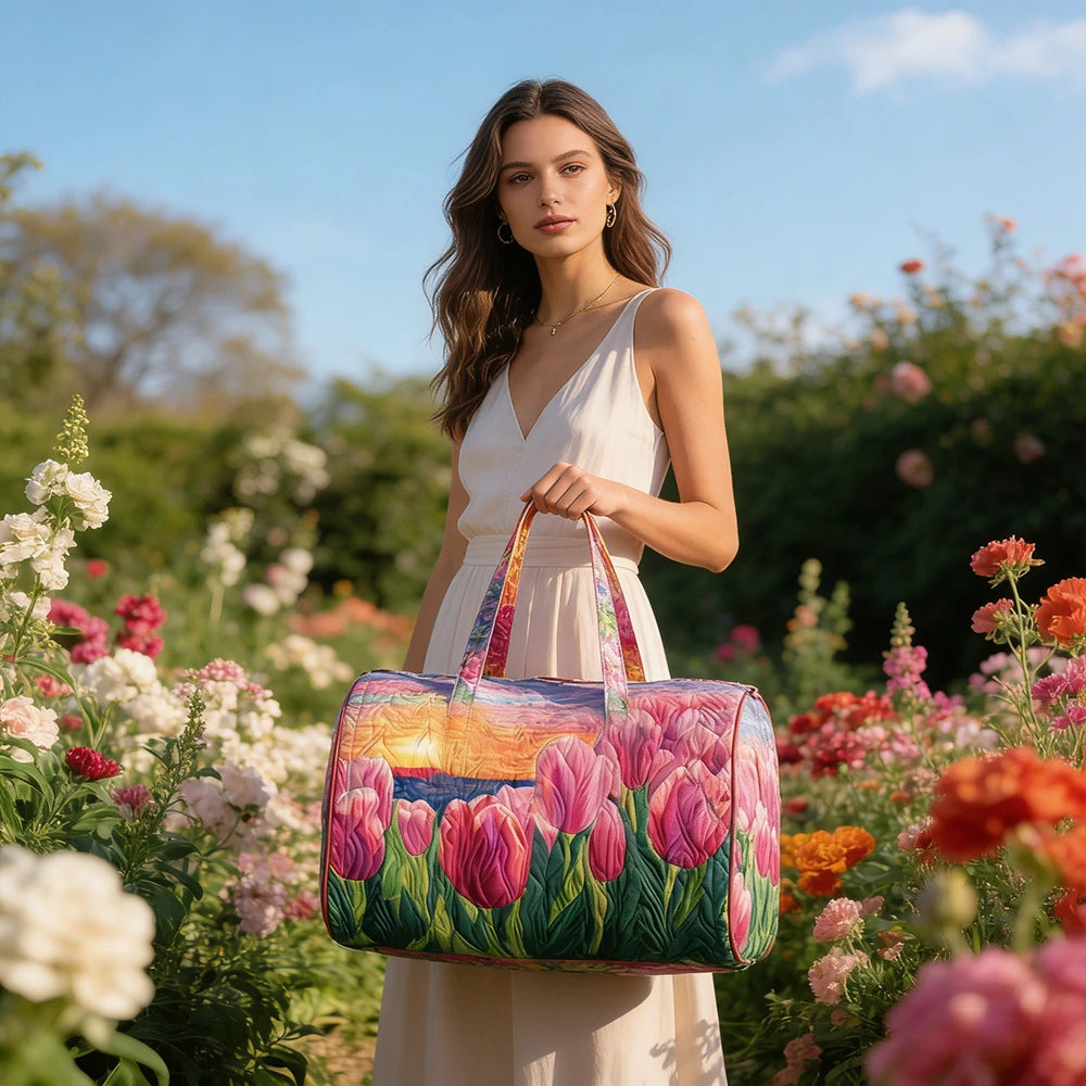 3D Printed Quilted Travel Duffle Bag Floral Pattern Tote Colorful Flowers Carry-On Lightweight Weekender Overnight Bag for Women