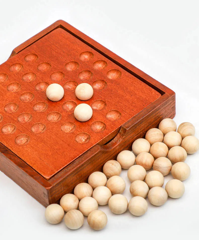 Wooden Peg Solitaire Strategy Board Game