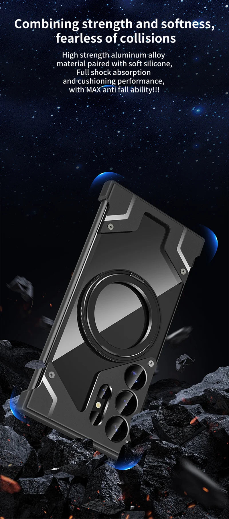 Luxury Metal 360 ° frameless Phone Case For Samsung S 24 23 Ultra Transparent Rotating Bracket Anti Drop Airbag Phone Case
