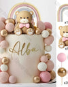 1 Set Pink Bear Cake Toppers Boho Rainbow Nude  Pink Balls Cake Decorations for Birthday Baptism  Shower Party Favor