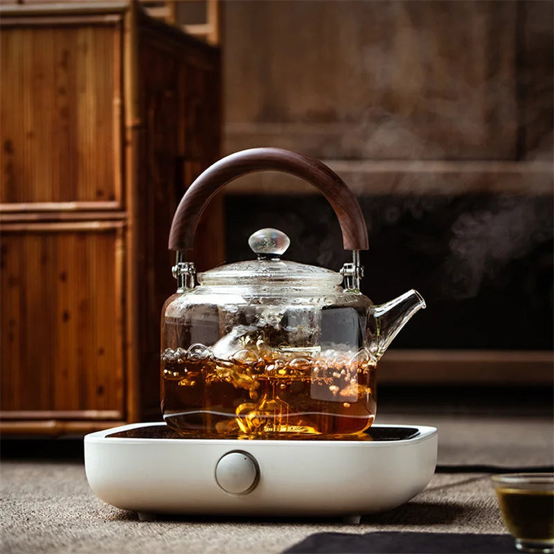 1100ml Magnetic Handle Glass Teapot with Tea Strainer Infuser Heat Resistant Borosilicate Tea Kettle