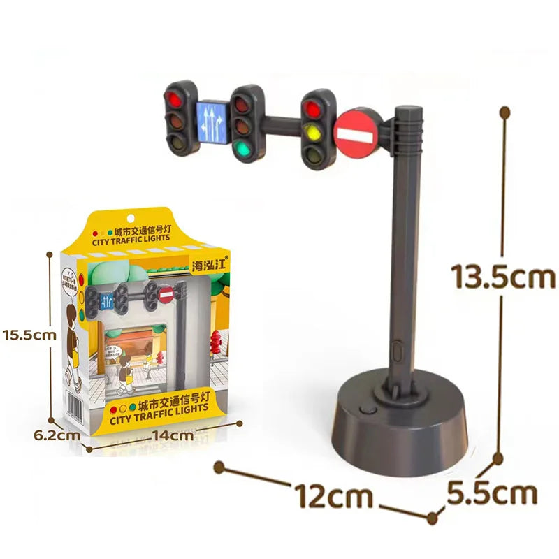 Education Simulation Traffic Lights Toys s Signpost Gas Station Indicator Warning Car Model Pretend Play Toys
