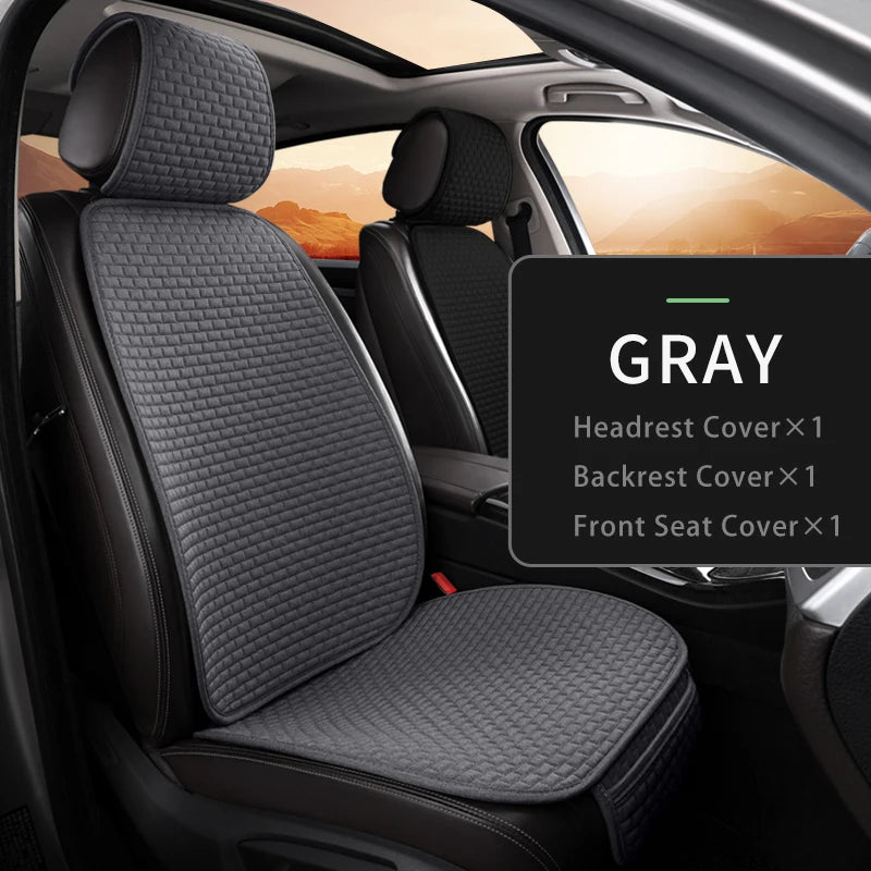 Karcle Car Seat Cover Full Set Front Rear Linen Car Cushion Breathable Universal Seat Pad Auto Protector Mat Interior Accessory