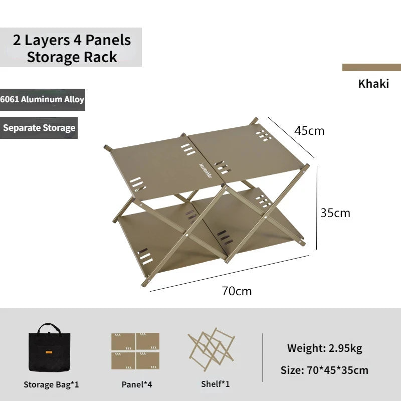 Three-tier Rack Outdoor Storage Shelf Folding Shelf Portable Camping Picnic BBQ Storage Rack Garden Foldable Table