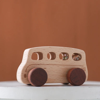 Wooden Bus Baby Toy Beech Bus Hand Push Game Montessori Educational Toys Room Decoration Wooden Building Blocks Handmade Gifts