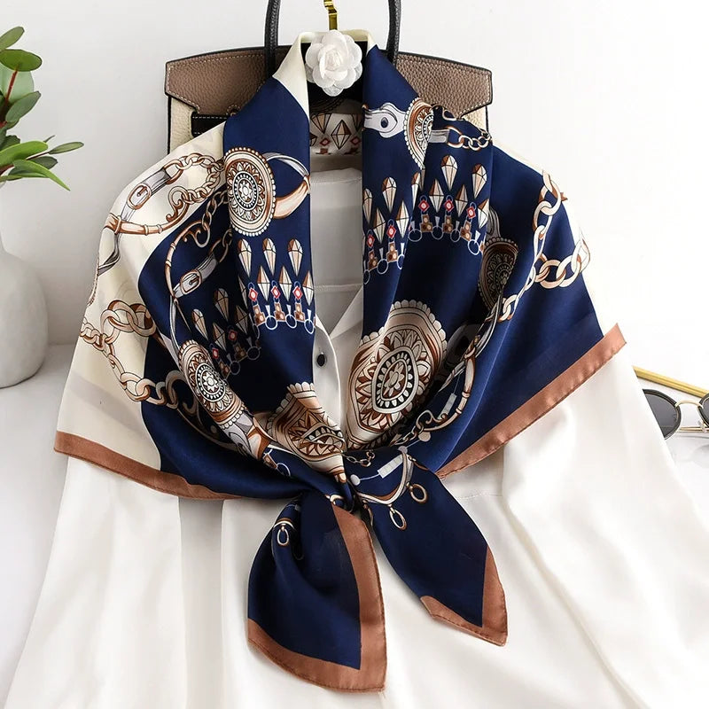 Women Scarf Silk Feeling Hair Neck Square Brand Office bandanna muffler Waiter Flight Attendants Handkerchief Rings wrap