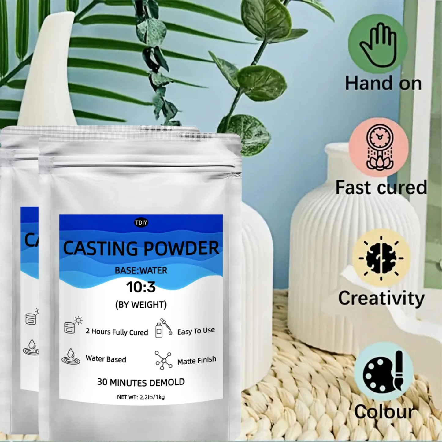 Resin Casting Powder, DIY Casting Molds , Fine White Plaster for Jewelry Casting & DIY Crafts Mixable Art Molding Compound
