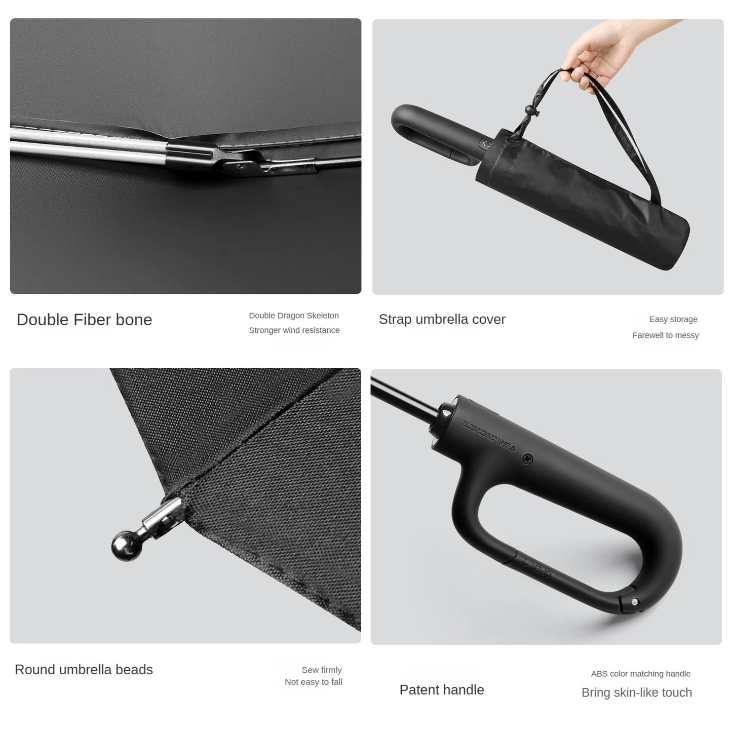 20 Bones Windproof Strong 105CM Reinforced Automatic Folding Umbrella Large Carabiner Handle Wind Resistant Water Resistant UV Protection