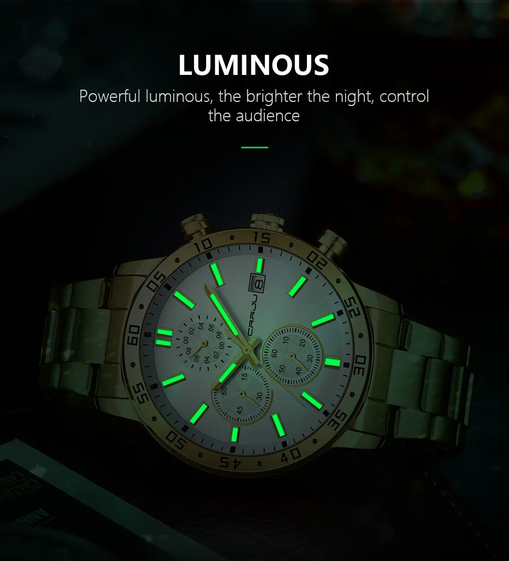 Fashion Mens Business Stainless Steel Band Quartz Watches with Calendar Chronograph Luminous Analog Wristwatch Man
