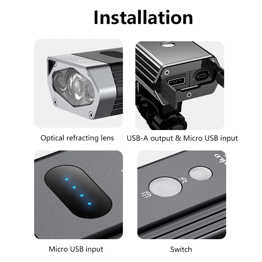 BR1200/2000 Professional Bicycle Light Power Bank Waterproof USB Rechargeable Light Flashlight accessories