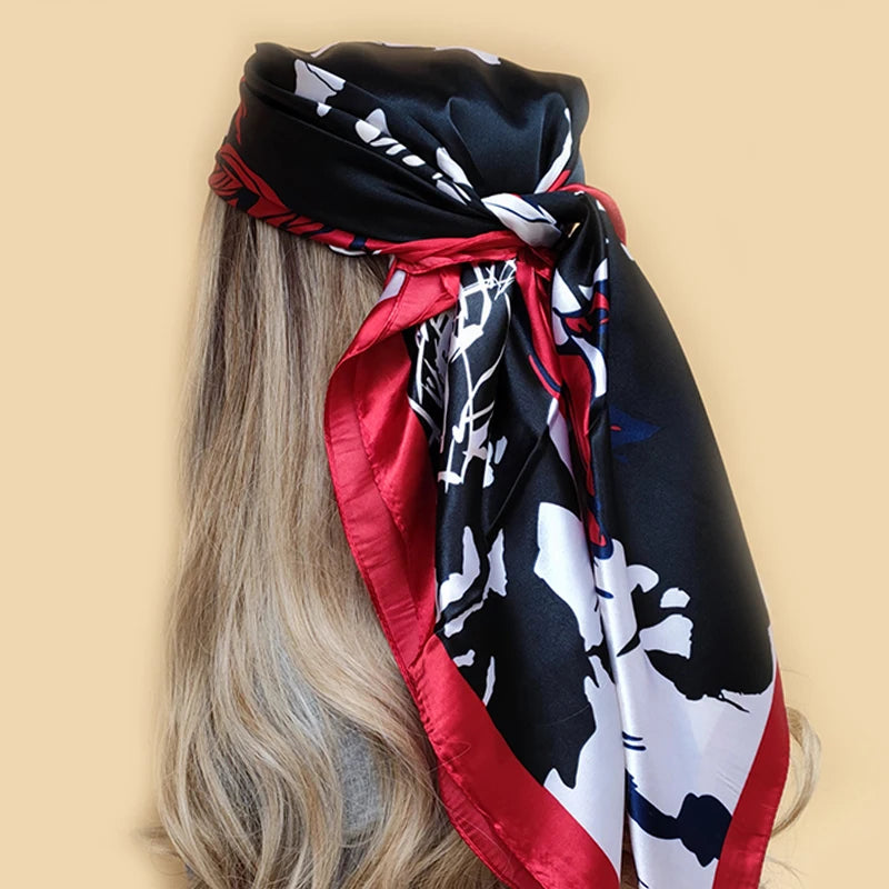 Kerchief Silk Satin Neck Scarf Women Print Hijab Female Square Shawls Wraps office Lady muffler bandanna